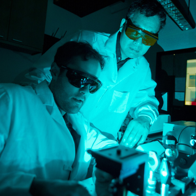 Two researchers working in a lab