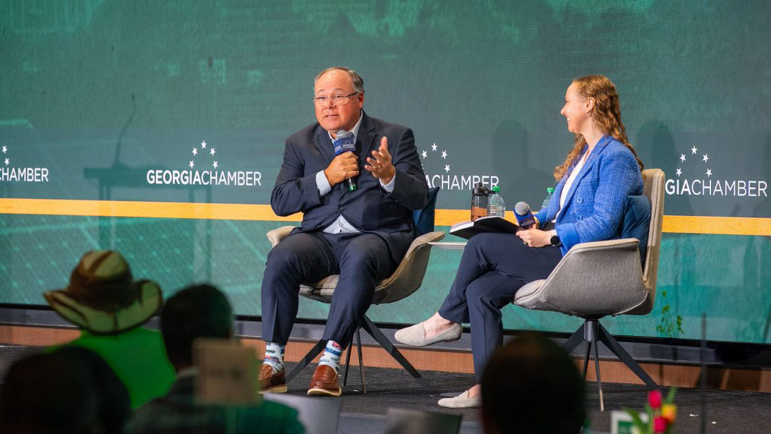 Josh Raglin, Norfolk Southern Chief Sustainability Officer, and Jennifer Singh, ATDC Interim Lead Catalyst & Sustainability Catalyst, spoke about green investment at the Georgia Chamber’s Future of Energy and Sustainability Summit together in 2025.