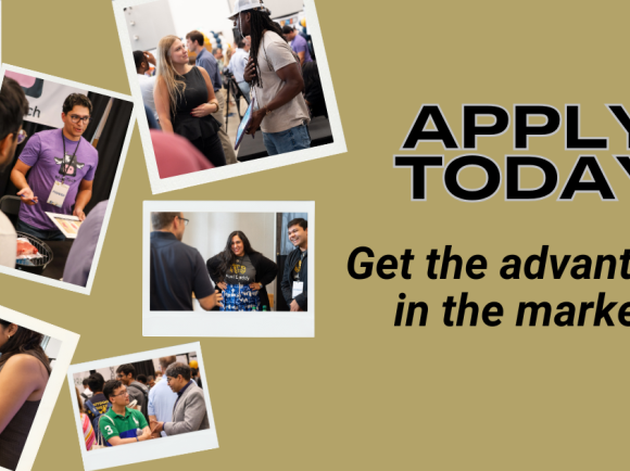 Various founders pitch at Demo Day. "Apply for today. Get the advantage in the market."