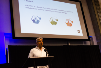 Rahul Saxena, director of CREATE-X, presents at Founders' Forum
