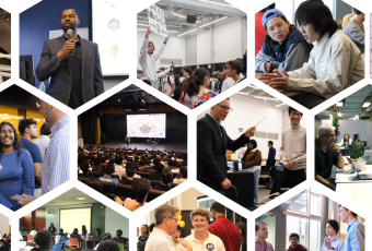 composite of various images from CREATE-X events presented in shapes of hexagons